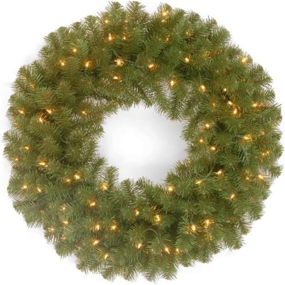 National Tree Company Pre-Lit Artificial Christmas Wreath, Green, North Valley